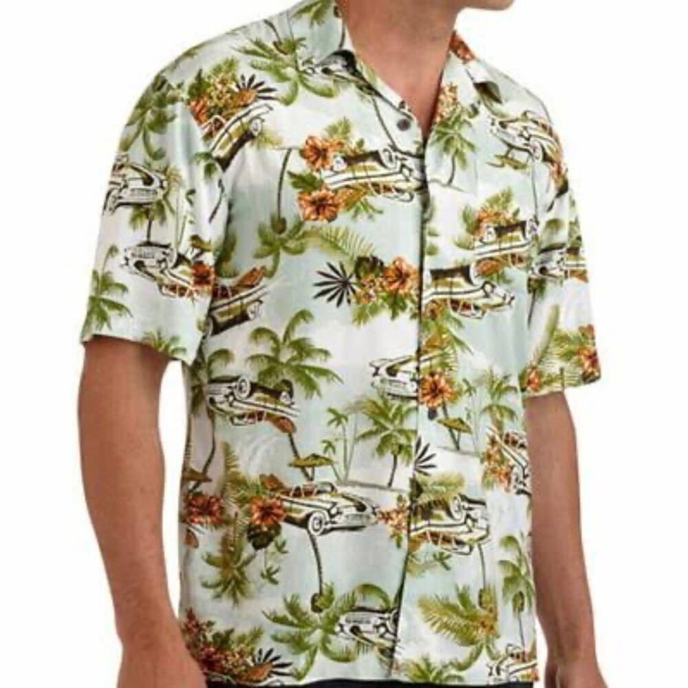 George Hawaiian Tropical & Classic Car Print Shirt Size 2XL